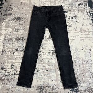 True Religion Jeans 29x30 Men Black Denim Rocco Relaxed Skinny Stretch Dark Wash